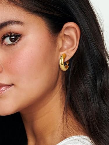 Image of Stainless Steel Chunky Hoop Earrings For Women, Minimalist and Chic, Black /Gold Plated, Round Hoops Earrings Hypoallergenic, Size: 30mm /40mm /60mm /80mm, Come with Box