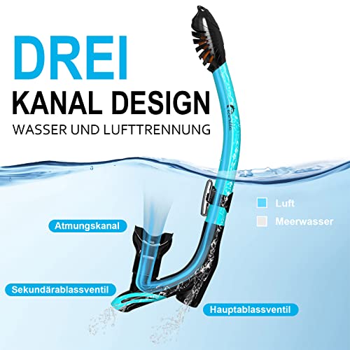Foto von Dorlle Schnorchelset, Neu Verbesserte Panorama Schnorchelmaske, wasserdichte Tauchmaske Anti-Fog Anti-Leck aus Gehärtetem Glas, mit 3-Kanal Premium Dry Schnorchel für Erwachsene, Wassergrün