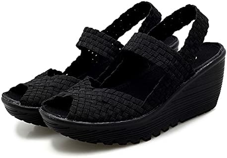 Touchmosees Women's Platform Wedge Sandals Woven Pumps Mary Jane Shoes Comfortable Walking Shoes 336-Black - 36 Review | Image 2