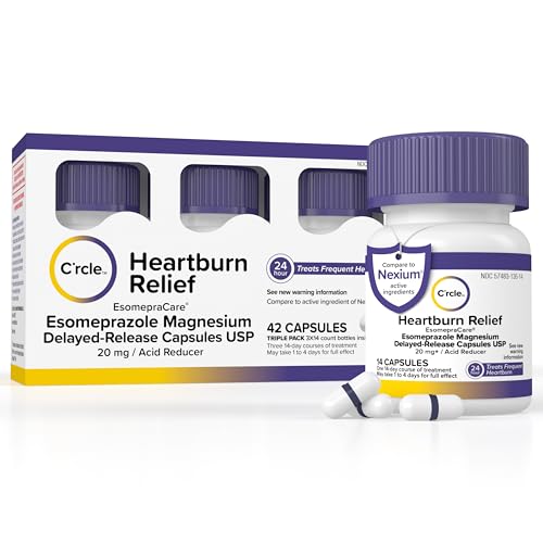 Esomeprazole Magnesium 20mg Capsules - Heartburn Medicine - 24 Hour Acid Reducer - Delayed Release Mini Capsules - Acid Reflux Medicine and Digestive Support - Three 14 Ct Bottles