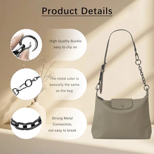 Neylissia 3Pcs Grey Purse Extender Chain Compatible with Longchamp/Lv/C.oach and More Bag,Bag Charms for Long Champ,Metal Bag Strap Extender with Round Ring Charms, Replacement Chains for Luxury Bag