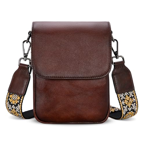 HESHE Genuine Leather Purses for Women Anti-Theft RFID Blocking Crossbody Bag Small Cell Phone Purse with Adjustable Strap (Coffee)2