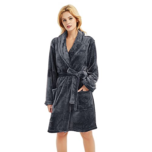 Image of U2SKIIN Women Fleece Robe, Short Cozy Plush Robes for Womens Soft Shawl Collar Warm Spa Bathrobe