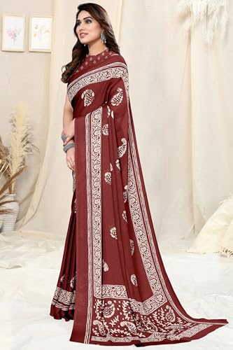 Image of MIRCHI FASHION Women Sari Georgette Plain | Breathable Lightweight Solid Color Saree for Office and Regular Wear with Blouse Piece