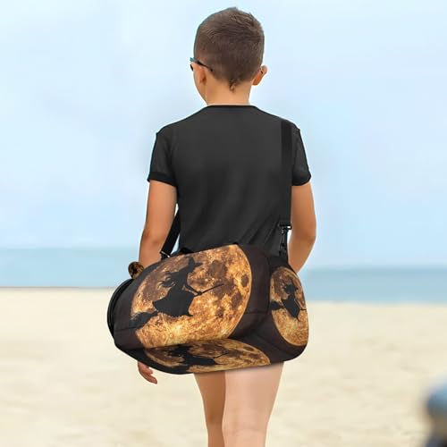 Duffle Bag for Boys or Girls with Shoes Compartment, Silhouette Of Witch Sports Travel Bag Overnight4