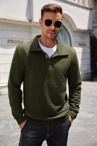 COOFANDY Mens Quarter Pullover Quilted Sweatshirt Casual Knit Long Sleeve Mock Neck Sweater Waffle Collared Pullover3
