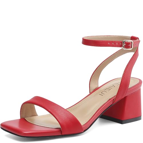 Image of TEAIEUI Block Heels for Women, Square Open Toe Heeled Sandals, Chunky Ankle Strap Shoes for Dress, Party, Prom, Low Heel 2 inch