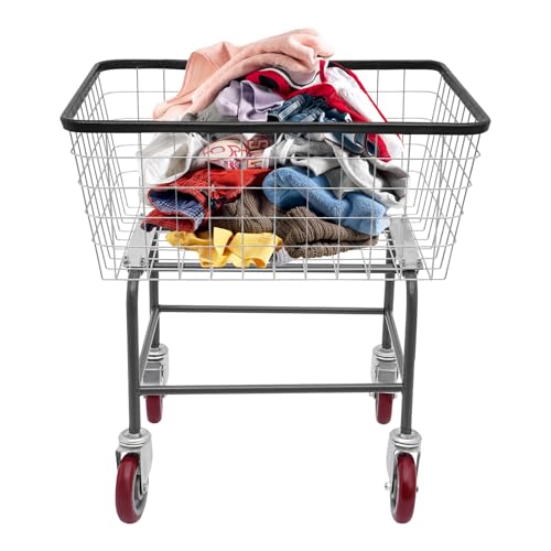 Wire Laundry Cart 2.2 Bushel With Wheels 20''x15.7''x26'', Commercial Basket Cart, Galvanized Steel Frame, Heavy Duty for Clothes Storage