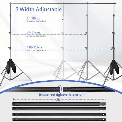 Image of Emart 10 x 12ft (H X W) Photo Backdrop Stand Kit, Adjustable Photography Video Studio Background Stand Support System for Photo Booth Muslin