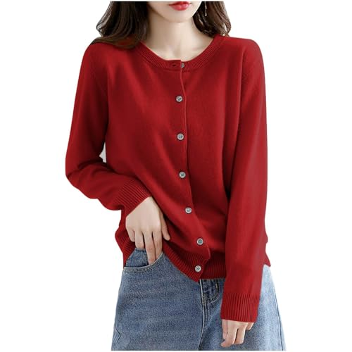 Cardigans for Women Button Down Crew Neck Long Sleeve Knitted Jacket Coat Fall Winter Warm Open Front Cardigan Sweater