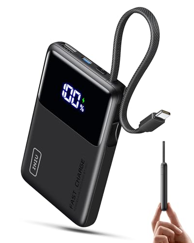 INIU Power Bank, 10000mAh Ultra Sottile 45W Ricarica Rapida Powerbank con Cavo USB C, Piccola ma Potente Caricatore Portatile, Essenziale Viaggio, per iPhone 17 16 Pro, Samsung S25, Xiaomi, iPad etc