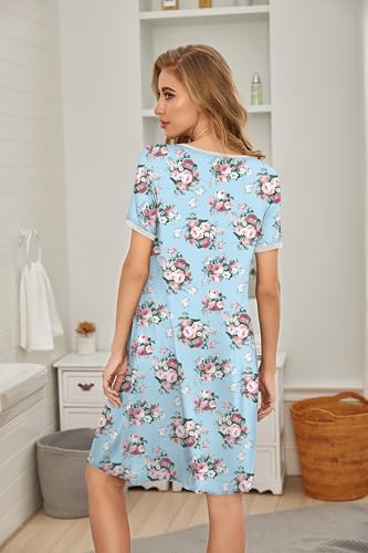 Image of Ekouaer Women's Nightgown Short Sleeve Sleepwear Comfy Sleepshirts Pleated Scoopneck Nightshirt S-XXXL
