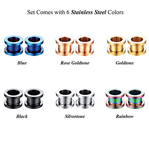 Cabbe Kallo Cabbe 12Pcs Ear Gauges Stretching Kit 2Mm-22Mm Tunnels Stainless Steel Screw On Double Flared Expander Set For Women Men Body Piercing Jewelry thumb #5