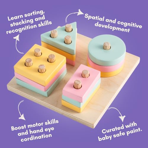 Image of Cots and Cuddles Wooden Shape Sorter Toy for Toddlers | Early Learning Geometric Shapes & Fine Motor Skill Development | Educational Stacking & Sorting Puzzle for Kids Age 2+