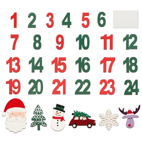 livre 30pcs Décorations de Noël en Bois Chiffres Numéros en Bois 1-24 avec Colle de Point Bricolage DIY pour Calendrier de L'avent Orenement de Noël