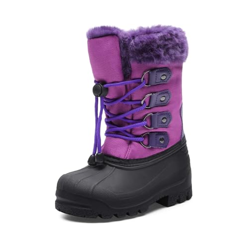 DREAM PAIRS Boys & Girls Waterproof Winter Snow Boots for Little Kid/Big Kid 4 Big Kid Purple