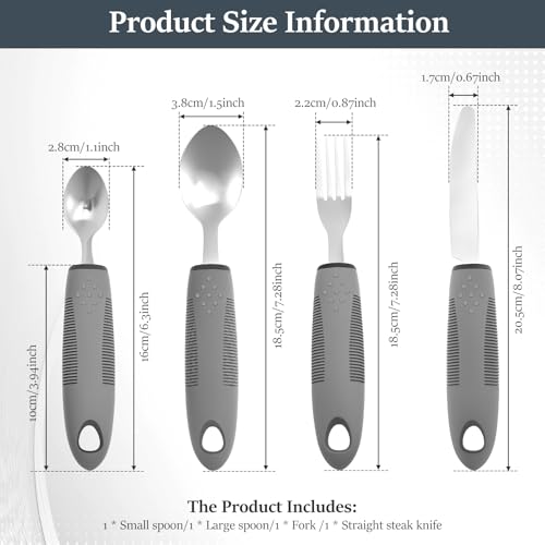 4 Teiliges Parkinson besteck Adaptives besteck mit Dickem Griff,Einfach zu greifen,Ergonomisches Seniorenbesteck für Behinderte Arthritis Parkinsons Ältere Menschen Oder Menschen mit Zittern