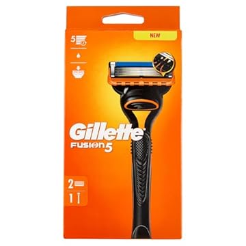 Gillette Rasoio Da Uomo Fusion5, Manico E 2 Cartucce A 5 Lame, Lama Di Precisione Per Aree Difficiles, Nastro Lubrificante Per Scivolare Fluido Sul Viso, 1 Ricarica Per 20 Rasature