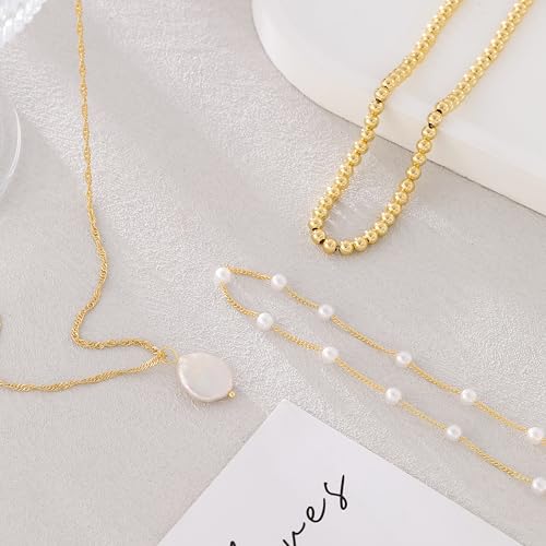 Layered Gold/Silver Necklaces for Women，Stackable 14K Gold/Silver Plated Choker Chain Necklace Simple Layering Stack Pendant Necklaces for Women Trendy Gold Set Jewelry for Women4