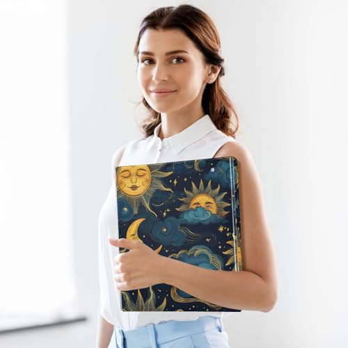 Image of Moon Sun Galaxy Astrology 3 Ring Binder with 2 Interior Pockets 1.5 inch Binders 3 Ring Heavy Duty Fit 8.5 inch x 11 inch Letter Size for Office School, 2 Pack
