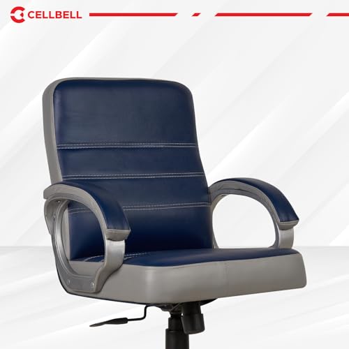 Image of CELLBELL C99 Apex Ergonomic High Back Executive Boss Chair for Home & Office | Leatherette Computer Chair with 4-Inch Cushioned Seat, Padded Armrests, 120 Tilt Height Adjustable (Navy Blue & Grey)