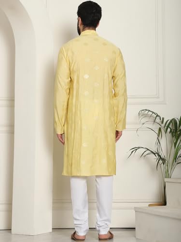 Image of SOJANYA (Since 1958 Men's Cotton Silk Sequinned Embroidered Kurta with White Pyjama