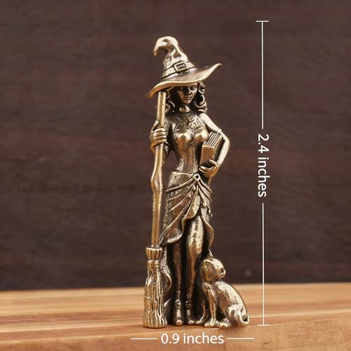 Estatua de Bruja de Latón con Gato 2.48x0.94 Pulgadas miniatura 2