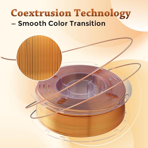 Image of VOXELAB Silk Tri-Color PLA Filament 1.75mm for 3D Printer, Rainbow Multicolor Silk PLA 1KG (2.2lbs) Spool, High Precision + /- 0.03mm, Smooth & Shiny 3D Printing Filament, Gold Silver Copper
