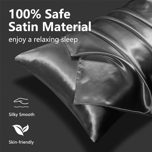 Hotella PILLOW CASE Luxury Microfiber Silky Satin Pillowcases For Hair And Skin, Dark Gray Queen Size Set Of 2, Cooling Hotel Bed Pillow Covers thumb #1