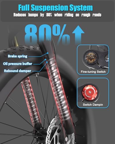 Electric Bike for Adults 3000W/1500W Peak AWD Dual Motor Hunting Ebike,30+MPH Speed & 120 Mi with 48V 60Ah/40Ah/30Ah/20Ah Battery, 26" Fat Tire Full Suspension Dual Hydraulic Brakes Mountain E Bike