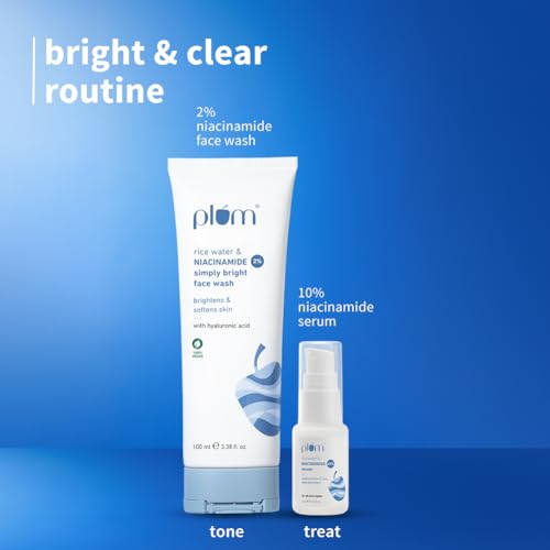 Image of Plum Skin Brightening Combo | 2% Niacinamide Face Wash with Rice Water 100ml + 10% Niacinamide Serum 15ml | For All Skin Types