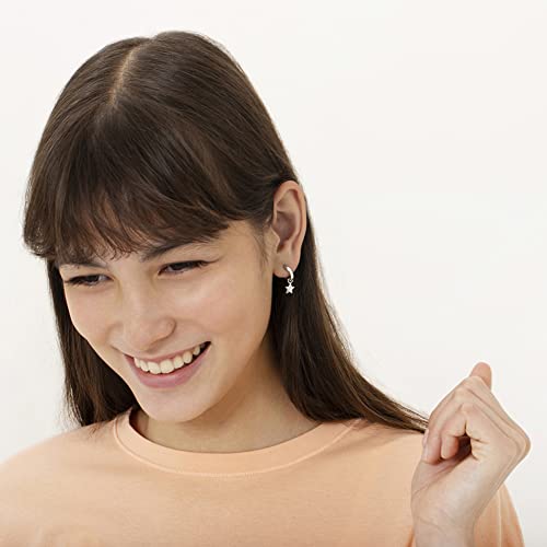 925 Sterling Silver Celestial Clear Cubic Zirconia Moon & Star Dangle Hoop Earrings For Young Girls and Preteens 12mm - CZ Earrings for Star Gazing Little Girls2