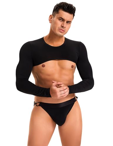 ohmydear Herren Dessous Erotik Kostüme für Männer Sexy Reizwäsche Eisseide Langarm Top mit Ouvert Höschen Set Sissy Dessous Gay Unterwäsche Sexy...