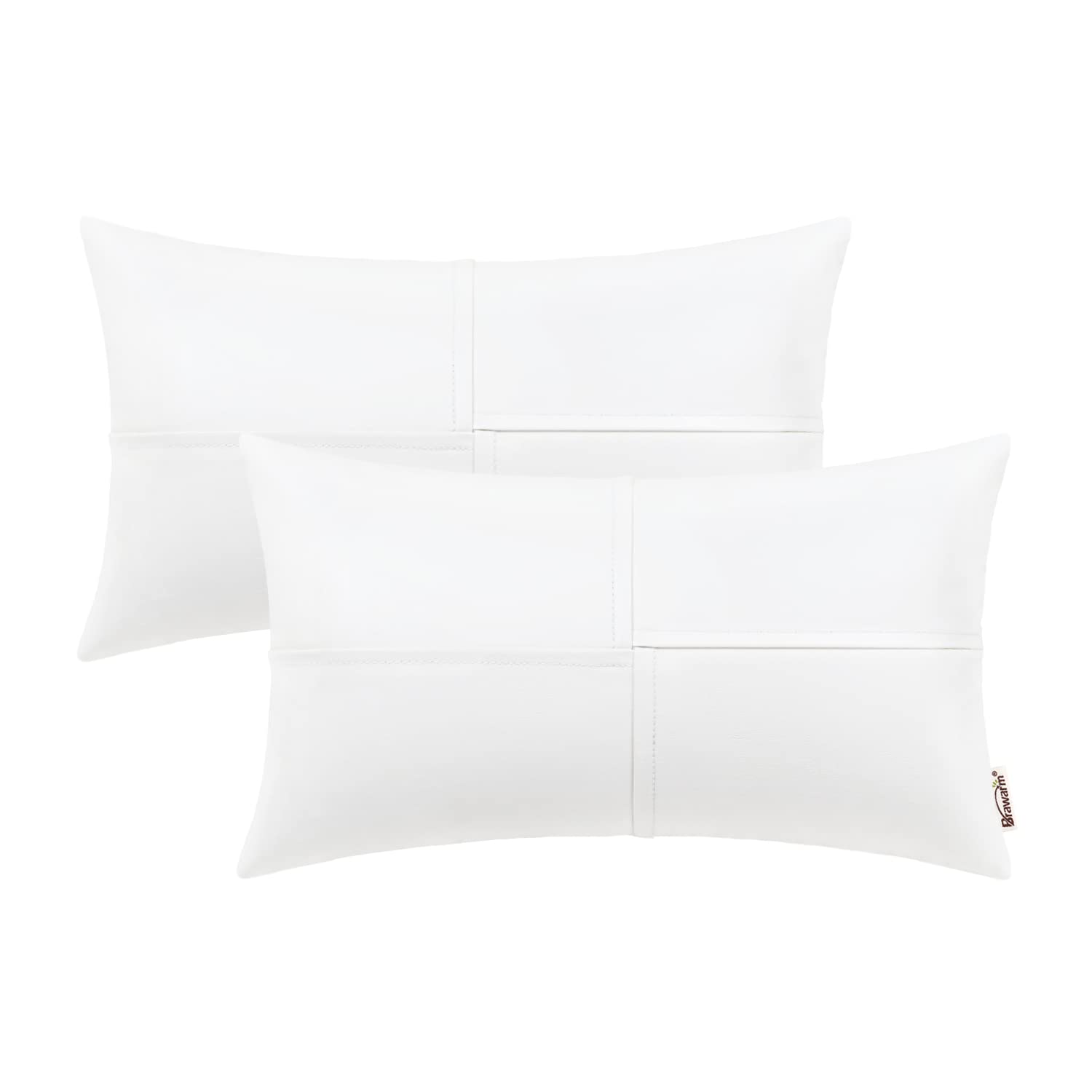 Brawarm White Pack Of 2 Cozy Throw Pillow Covers Cases For Sofa Couch Home Decoration Solid Dyed Striped Soft Chenille With Piping 45Cm X 45Cm Neutral Gray