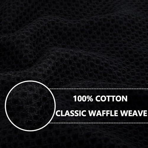Image of Kitchen Cotton Lint Free Waffle Weave Hand Towels, Quick Drying Dish Cloths, Highly Absorbent Dish Rags Tea Towels Set with Hanging Loop, 13.4 inchx 13.4 inch, Black, Pack of 4