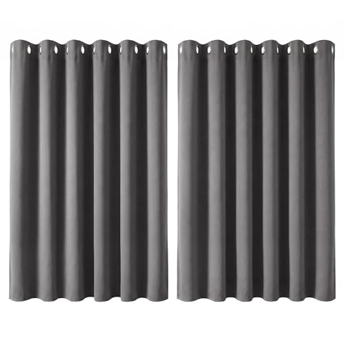 Image of Deconovo Thermal Insulated Extra Wide Grey Curtains 90x54 Inch Drop Energy Saving Noise Reducing Eyelet Blackout Curtains for Bedroom, 1 Pair, Light Grey