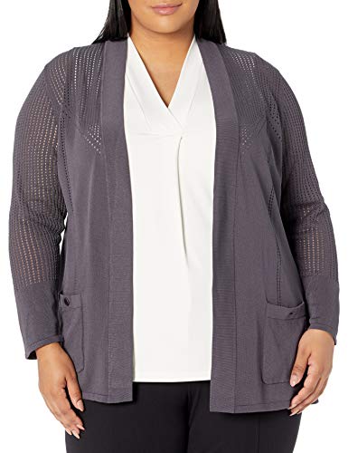 Anne Klein Women's Size Plus Pointelle Malibu Cardigan, Nantucket Grey, 1X