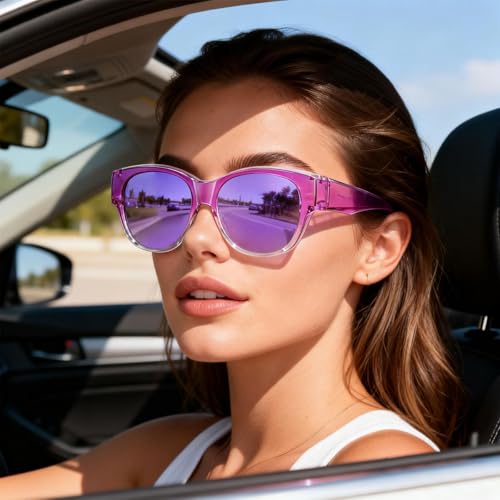 Image of HAOLOTA Fit Over Glasses Sunglasses for Women Polarized | Over Glasses Sun Glasses, UV400 Polarized Lens, Trendy Cat Eye Sunglasses, Lightweight and Flexible, Driving, Daily Use