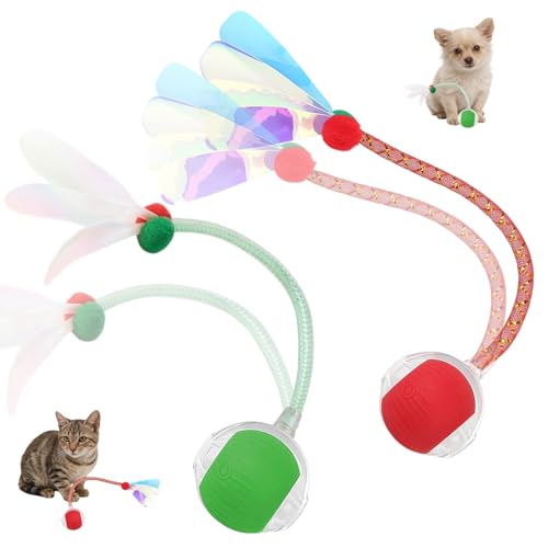 2 PCS Active Rolling Ball with Tail for Dogs & Cats Interactive Smart Chase Ball Pet Toy for Engaging Play Three Modes Rechargeable Automatic Ball Fun Chase Toy for Small Dogs and Cats