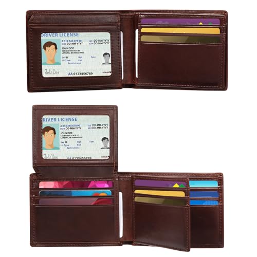 Mens Bifold Leather Wallet with 2-3 ID/photo windows and 14 Card Slots, Large Capacity RFID Blocking Wallet for Men（Dark brown ）4