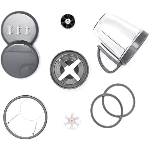 Premium Accessory Kit Compatible with NutriBullet 600W/900W - 2 Cups, Extractor Blade, Resealable Lids, Rubber Gasket, Gear, Shock Pads, Lid Ring, Lid Ring with Handle - Replacements Spare Parts Cover