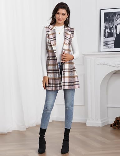 Image of IDEALSANXUN Plaid Vest for Women Fall Winter Sleeveless Blazer Jackets
