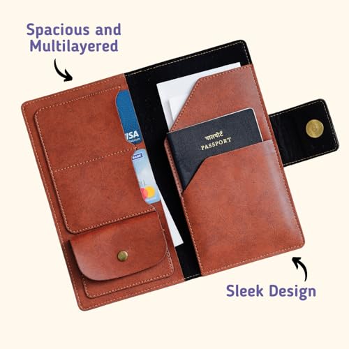 Image of Customized Travel Wallet with Name Engrave | Personalised Passport Holder for Women | Customised Passport Cover for Men and Women | Travel Organizer Gift Wallet (Tan)