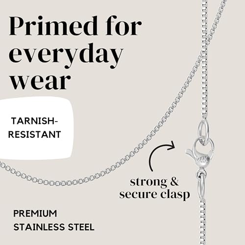 KISPER 24k White Gold Box Chain Necklace – Thin, Dainty, White Gold Plated Stainless Steel Chains for Women & Men with Lobster Clasp4