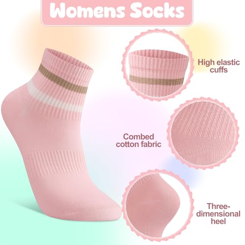 Jspupifip 8 Pairs Striped Athletic Socks for Women, Fashion Casual Breathable Athletic Cotton Socks, Crew/Ankle Optional3