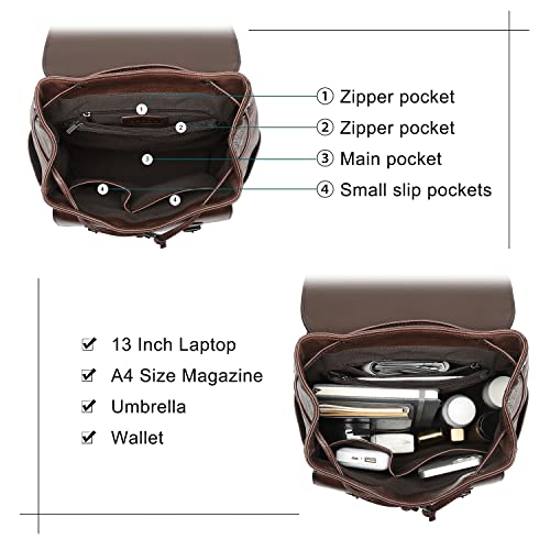 Image of COOLCY Women Vintage Genuine Leather Backpack Purse Fashion Rucksack Practical and Stylish Retro Daypack Bag (Coffee)