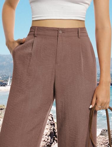 Image of Feiersi Womens Casual Wide Leg Pants High Waisted Button Down Straight Long Trousers Palazzo Pants