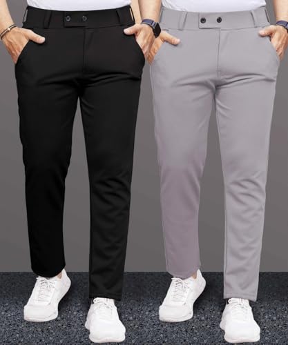 Image of Men's Slim Fit Lycra Formal Trousers Combo | Stretchable Smart Casual Pants for Office Wear | Mid-Rise Flat Front Stylish Chinos
