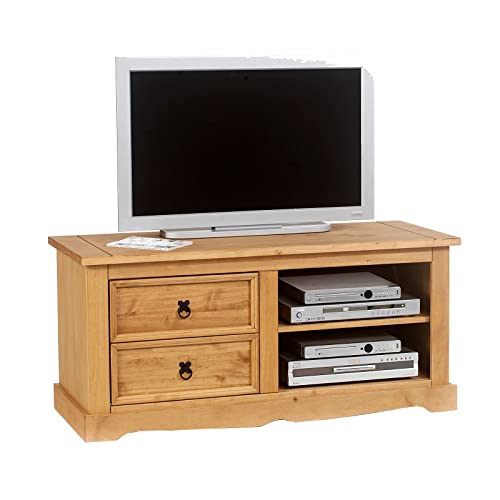 IDIMEX TV Lowboard Tequila, Kiefer massiv im Landhausstil, TV Board aus Massivholz nut 2 Schubladen