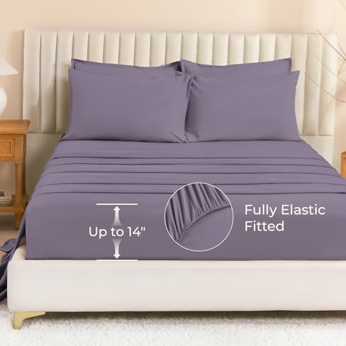Image of Litanika Full Size Comforter Sets Grey Purple - 7 Pieces Bed in a Bag Full Bedding Comforter Sets, Solid Lightweight Bed Set with Comforter, Sheets, Pillowcases & Shams